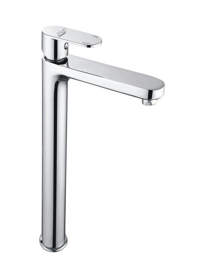 SPAZIO صنبور حوض/خلاط حوض من النحاس الأصفر ذو ذراع واحد/عمودي من Spazio، مقاس 12 بوصة، مطلي بالكروم، للماء الساخن والبارد، مع خراطيم مضفرة بطول 450 مم، صنبور خلاط حوض (نوع تركيب على سطح الحوض). - Image 1